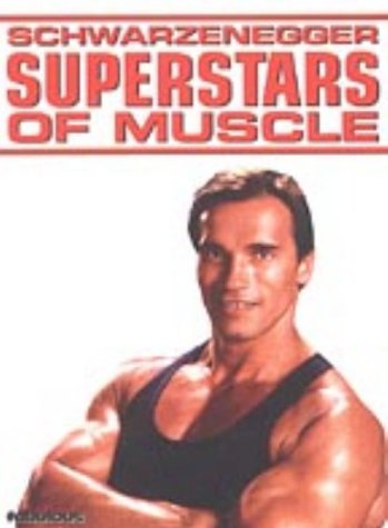 Arnold Schwarzenegger on DVD cover, flexing muscles, red text reads "Superstars of Muscle".