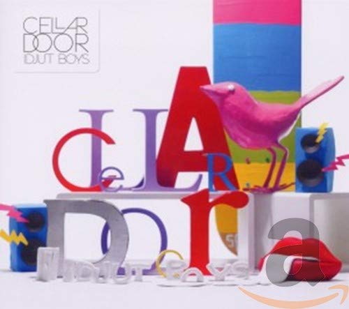 CD cover with colorful letters, a pink bird, and speakers.
