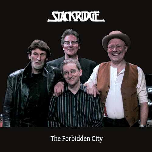 Four men pose for a portrait against a black background on this album cover.
