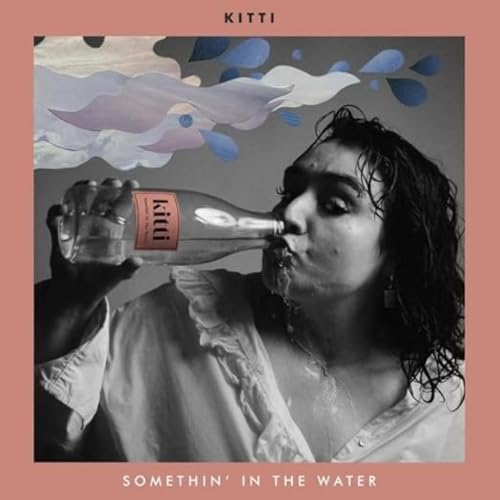 Kitti album cover: person drinking from a wine bottle, abstract clouds.