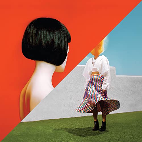 Vinyl album cover featuring two figures split by a diagonal red and blue line.