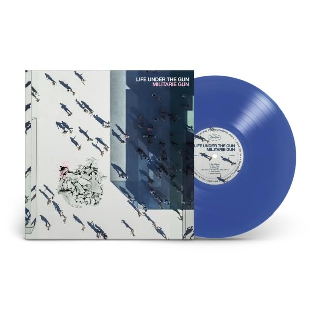 Blue vinyl record and album cover with silhouetted figures.