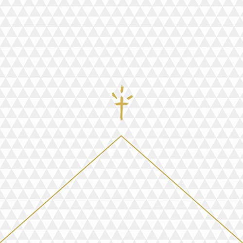 White geometric background with a gold symbol and triangle.