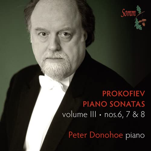 Portrait of pianist Peter Donohoe, album cover for Prokofiev piano sonatas.
