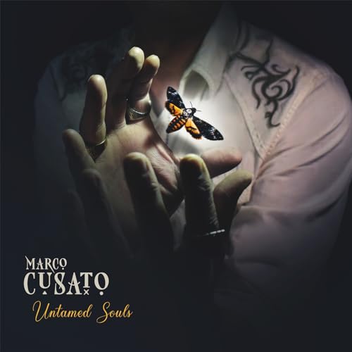 CD cover: hand holding a moth, with text "Marco Cusato - Untamed Souls".