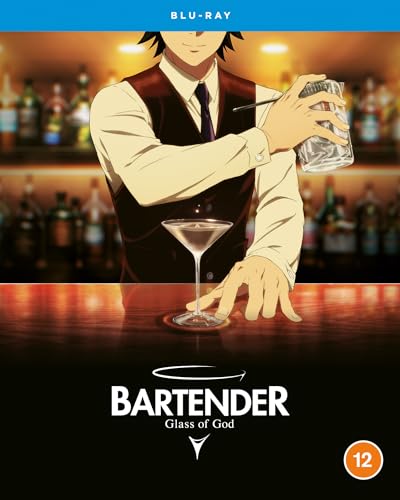 “Bartender Glass of God” Blu-ray cover featuring an anime bartender and cocktails.