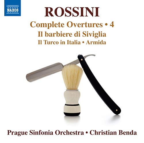 CD cover for Rossini overtures featuring a straight razor and brush.
