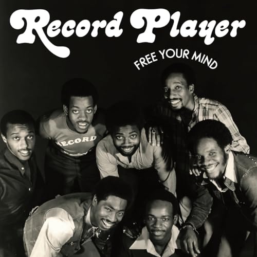 Black and white album cover featuring a group of smiling men.