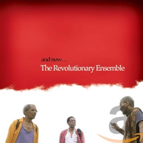 CD cover with three Black men and red and white abstract background.
