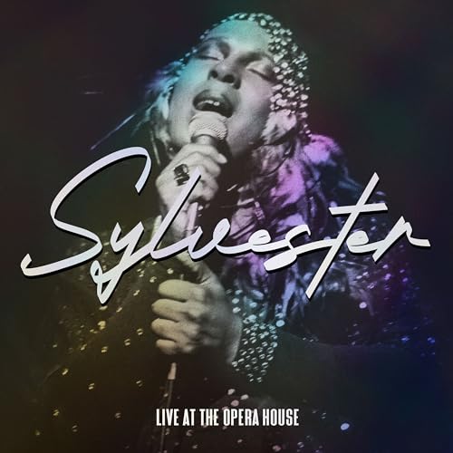 Sylvester performing with a microphone, album cover for “Live At The Opera House.”