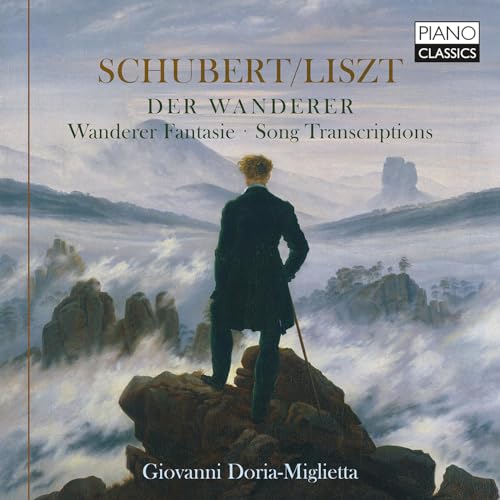 CD cover: man overlooking misty mountains, Schubert/Liszt album art.