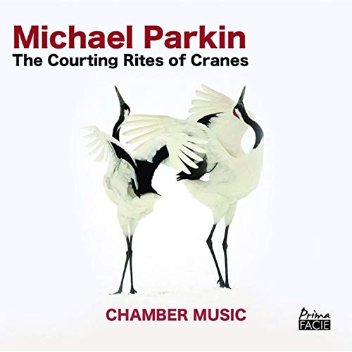 CD cover featuring two white cranes with black markings in a dance pose.