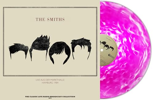 The Smiths album cover and a violet, cloudy vinyl record.