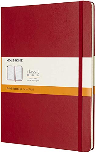 Moleskine - Classic Ruled Paper Notebook - Hard Cover And Elastic Closure Journal - Color Scarlet Red - Size Extra Large 19 X 25 A4 - 192 Pages