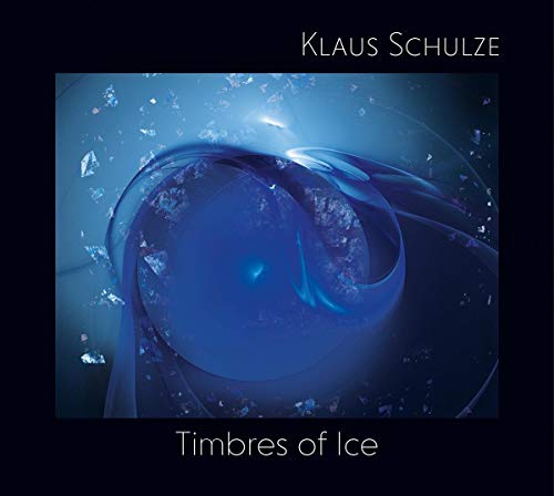CD cover for Klaus Schulze’s “Timbres of Ice,” featuring blue abstract swirls.