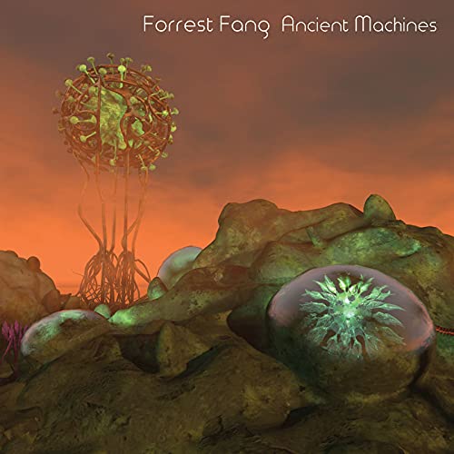 CD cover: otherworldly landscape with glowing, organic machine structures.
