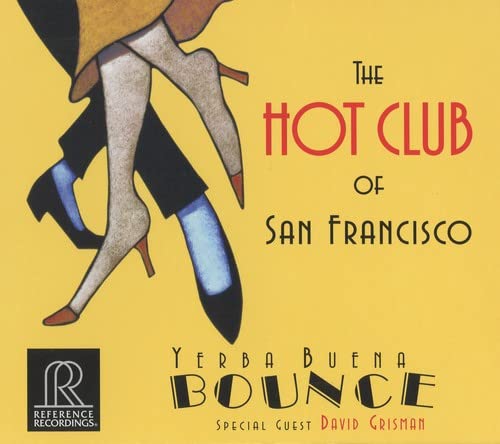 CD cover: stylized legs dancing, yellow background, band name "Hot Club of San Francisco".