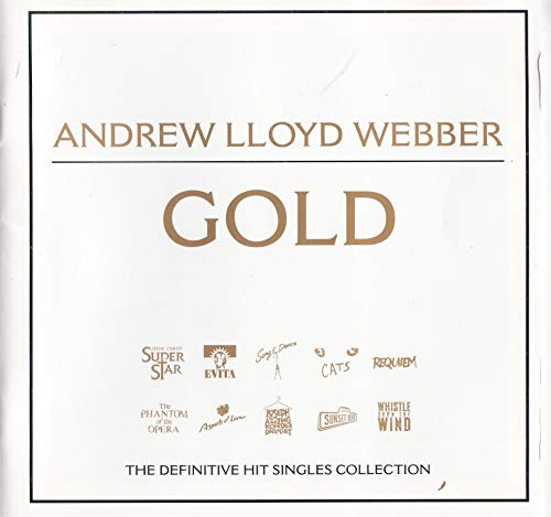 Album cover for Andrew Lloyd Webber Gold featuring musical titles on a white background.
