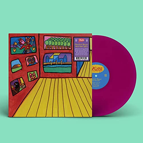Purple vinyl record with colorful, illustrated album cover art.