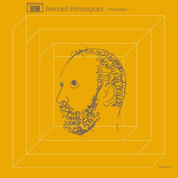 Yellow album cover with a line-drawn portrait inside geometric lines.