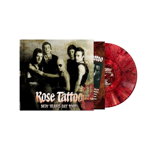 Rose Tattoo album cover and marbled red vinyl record.