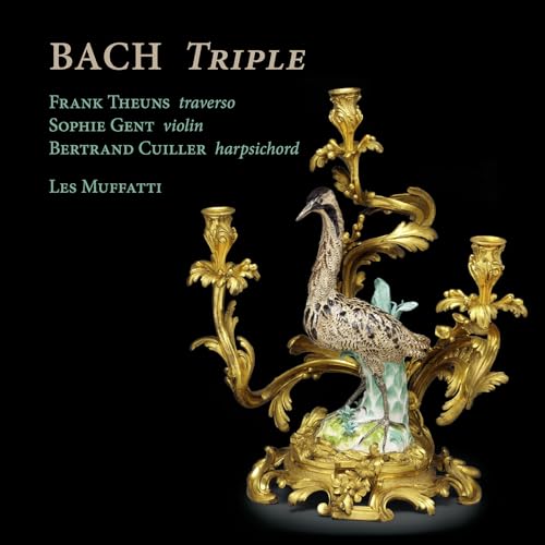 CD cover for Bach Triple featuring a gilded candelabra with a bird.