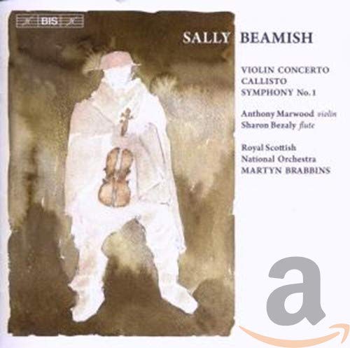 CD cover for Sally Beamish orchestral works with a figure and violin.