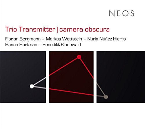 CD cover for "Trio Transmitter / Camera Obscura" with abstract red line art.