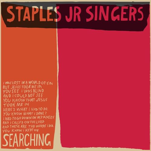Vinyl record cover for āSearchingā by Staples Jr. Singers, orange and red.