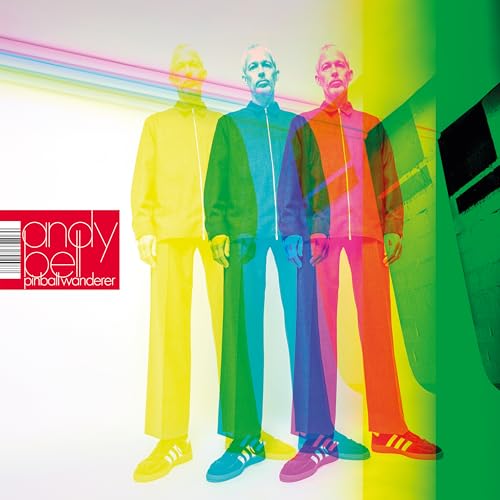 Andy Bell album cover: triple exposure of a man in colorful tracksuits.
