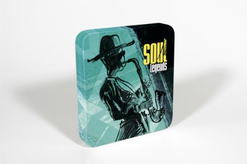 Tin case with a silhouette of a musician playing saxophone.