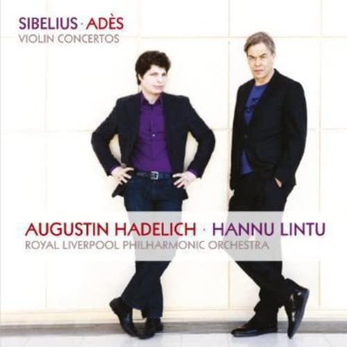CD cover featuring two men in suits, Augustin Hadelich and Hannu Lintu.