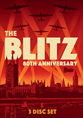 The Blitz" DVD cover with planes over London skyline, red background.