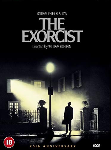 DVD cover for The Exorcist showing a man standing under a streetlamp at night.