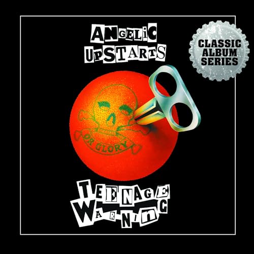 Angelic Upstarts" album cover: red skull with keywind, black and white text.