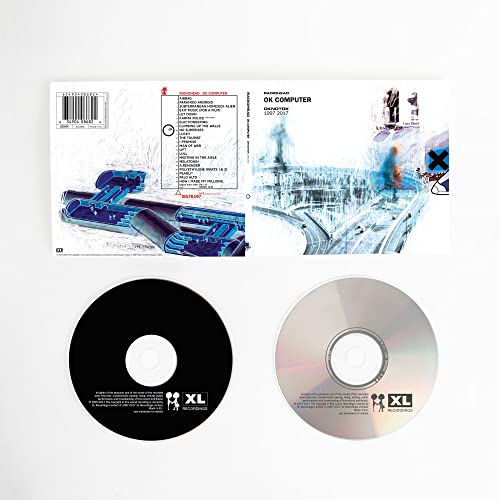 Radiohead’s “OK Computer” 2017 reissue CD packaging with tracklist and discs.