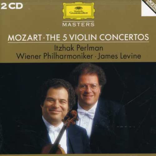 CD cover featuring Itzhak Perlman and James Levine, Mozart violin concertos.