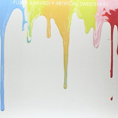 CD cover for Fujiya & Miyagi’s “Artificial Sweeteners” with colorful drips.