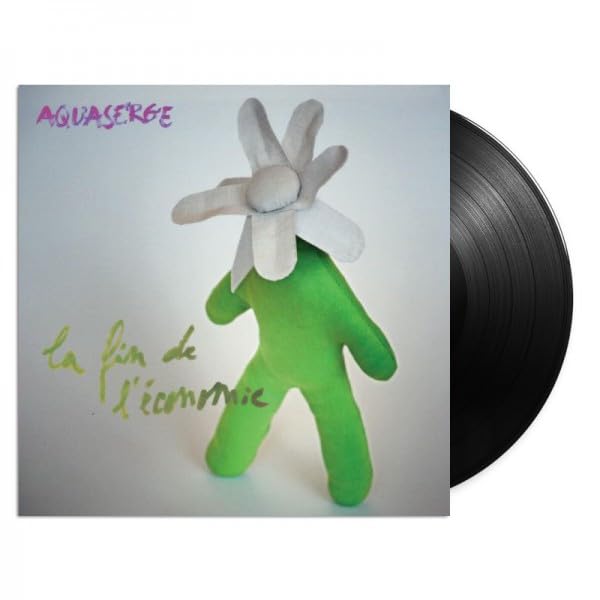 Aquaserge vinyl record cover with a green figure and white flower.