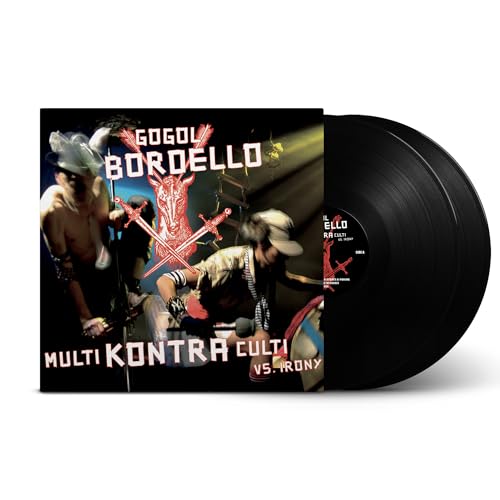 Gogol Bordello vinyl album cover with two black records beside it.