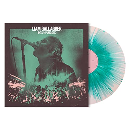 Liam Gallagher MTV Unplugged vinyl record with teal and white swirl.