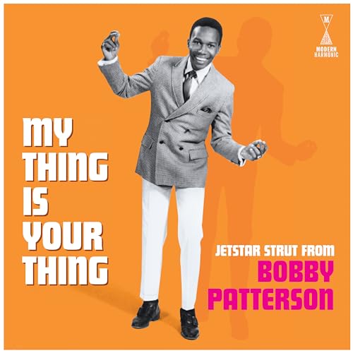 Bobby Patterson album cover, orange background, man in suit gesturing with hands.