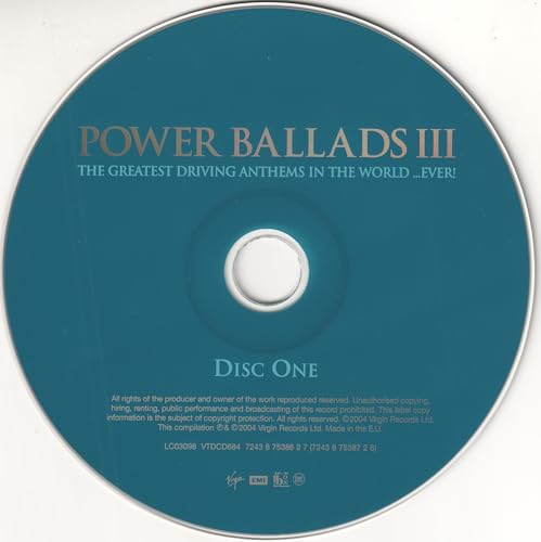 Teal CD disc titled Power Ballads III: The Greatest Driving Anthems in the World.