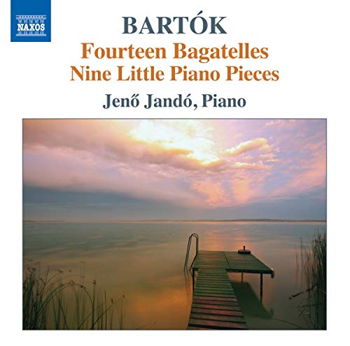 CD cover: Bartók music performed by Jenő Jandó, with lakeside scene.