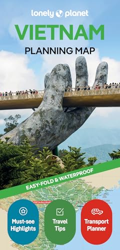 Lonely Planet Vietnam planning map featuring the Golden Bridge hand sculpture and regional map.
