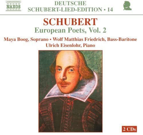 CD cover for Schubert’s European Poets, Vol. 2, featuring a portrait of Shakespeare.