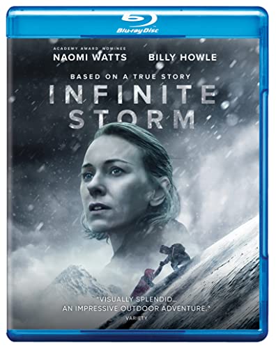 Blu-ray cover for "Infinite Storm" featuring Naomi Watts and a snowy mountain.