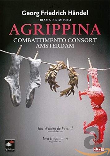 DVD cover for Handel’s Agrippina, featuring laundry and a red sculpture.