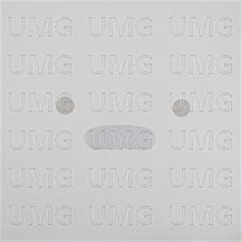 Silver CD with repeating "UMG" text and two small indentations.
