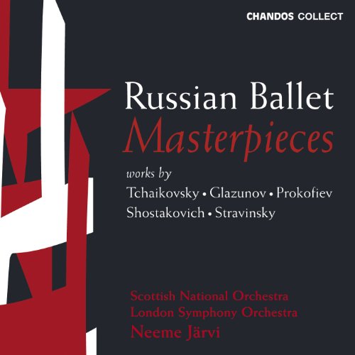 CD cover for āRussian Ballet Masterpiecesā with red and white design.